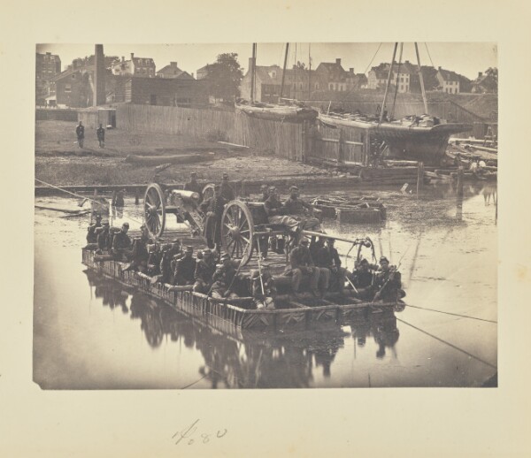 A. J. Russell, [Raft of blanket boats ferrying field artillery and men over Potomac River]