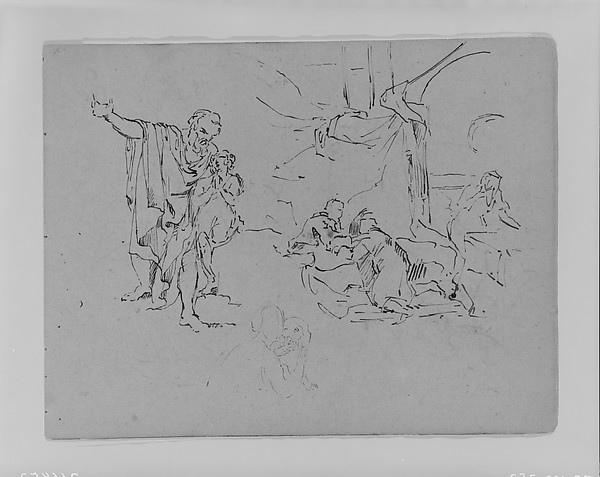 Thomas Sully, Man Gesturing, Composition Study, Woman Petting Dog (from Sketchbook)
