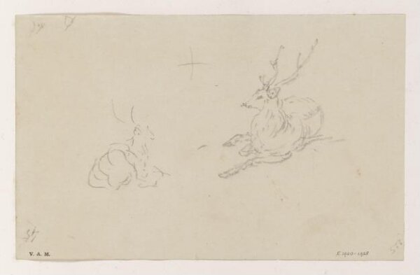George Chinnery, Two sketches of a stag, and (on the reverse) a harpsichord