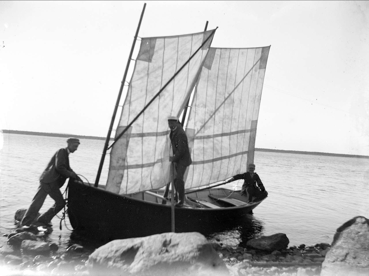 August Fredrik Schagerström, Young men and a sailboat, likely Ekoln, Uppland