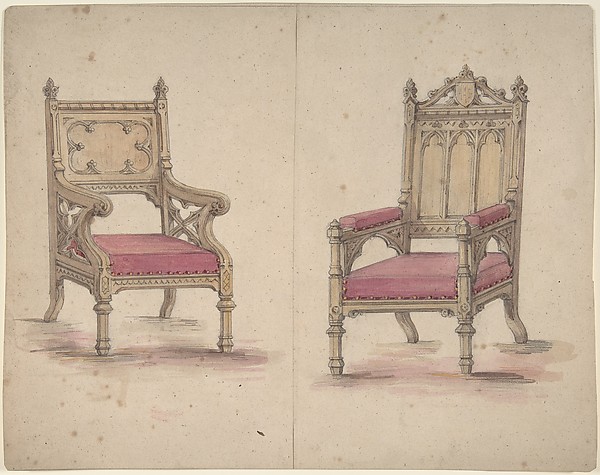 Anonymous, British, 19th century, Designs for Two Gothic Style Chairs
