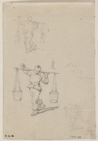 George Chinnery, Three drawings of a Chinese porter