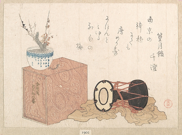Kubo Shunman, Still life: a drum and a bookcase for the Noh Dance