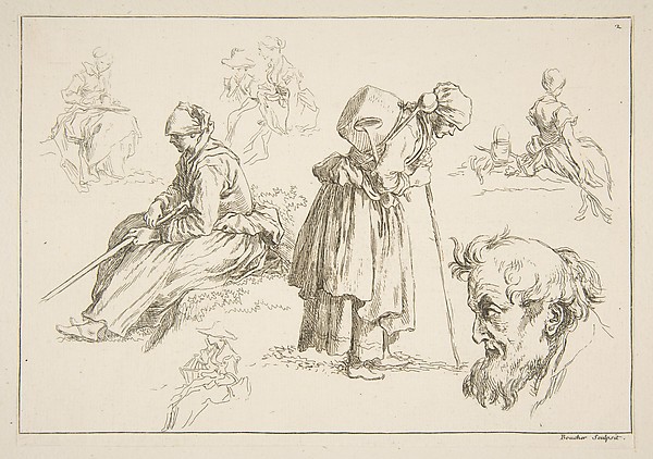 François Boucher, Sheet of Sketches, from "Livre d’étude d’après les desseins originaux de Blomart"