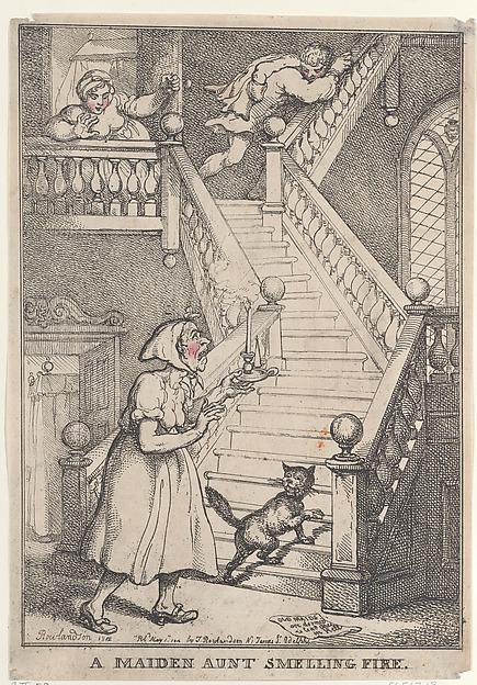 Thomas Rowlandson, A Maiden Aunt Smelling Fire
