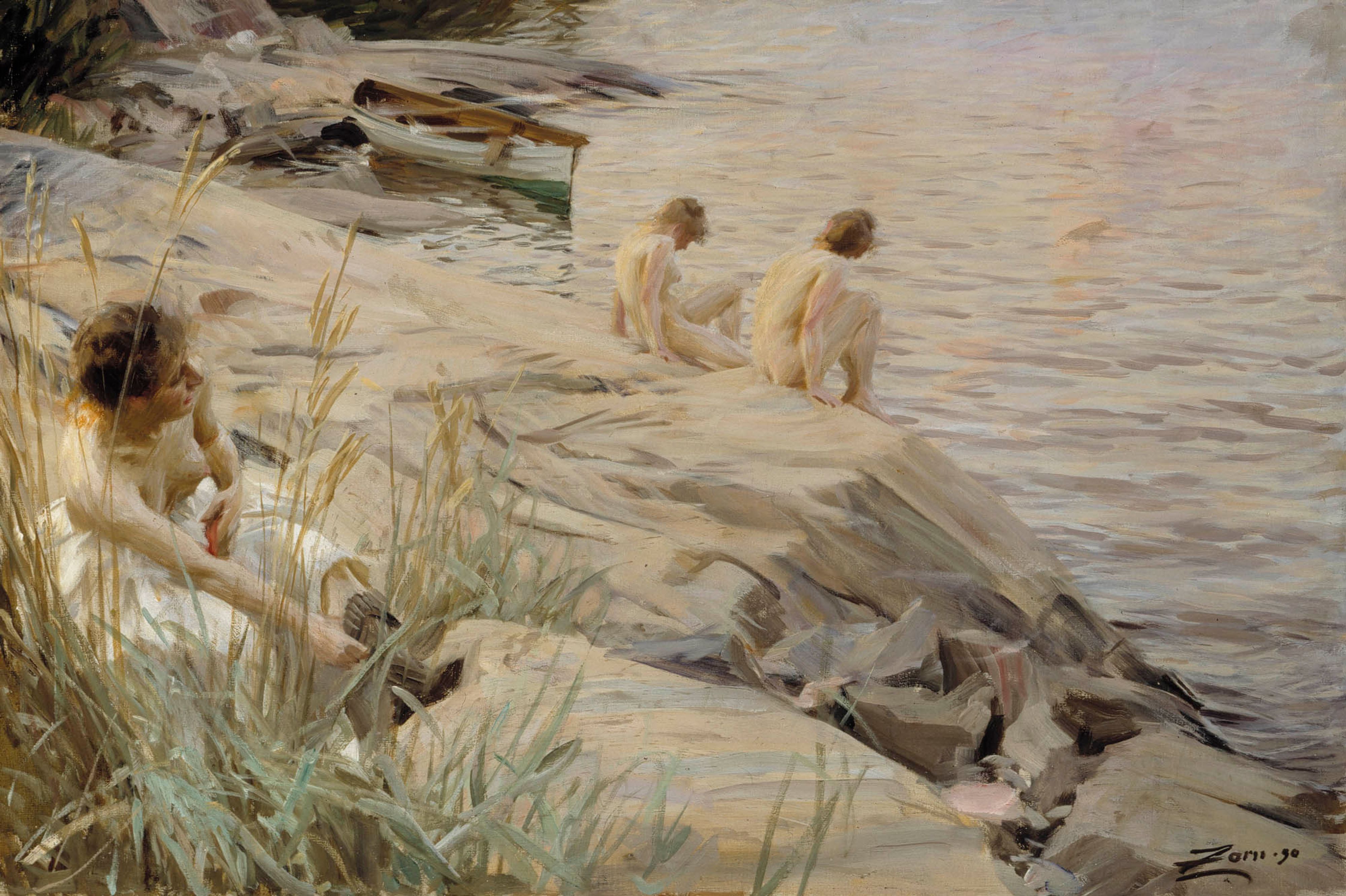 Anders Zorn, Girls Bathing in the Open Air (Out of Doors) ; Bathing Girls, Outside ; Outdoors