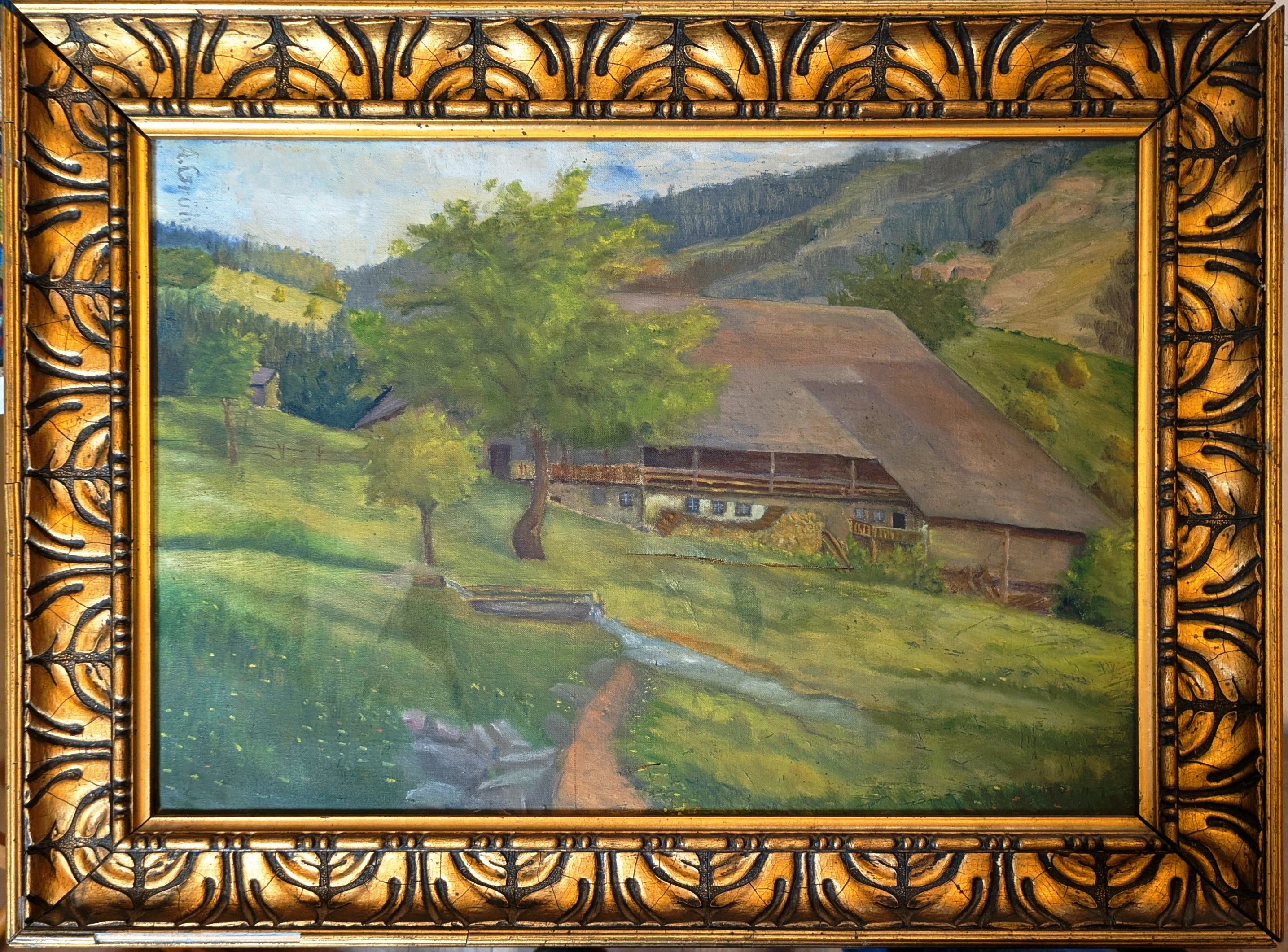 Unknown artist, Schwarzwaldhof in grünem Tal