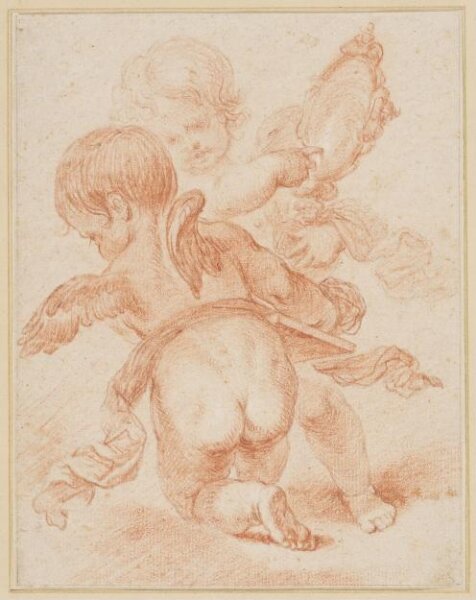 Unknown, Two putti displaying a cartouche