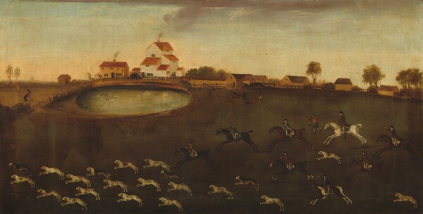 American 18th Century, Hunting Scene with a Pond