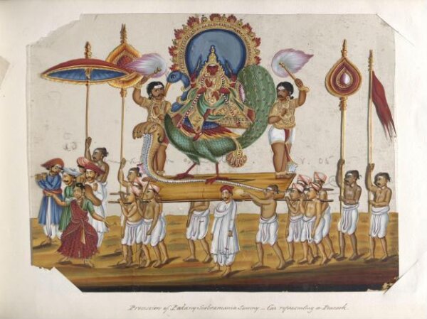 Unknown, One of twenty mica paintings depicting Hindu deities and festival processions with decorated cars.