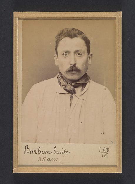 Alphonse Bertillon, Barbier. Émile, Alphonse. 36 ans, né à Paris. Peintre en bâtiment. Anarchiste. 26/2/94.