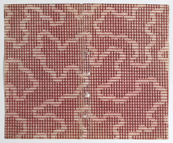 Anonymous, Book cover with red crisscross and stripe pattern