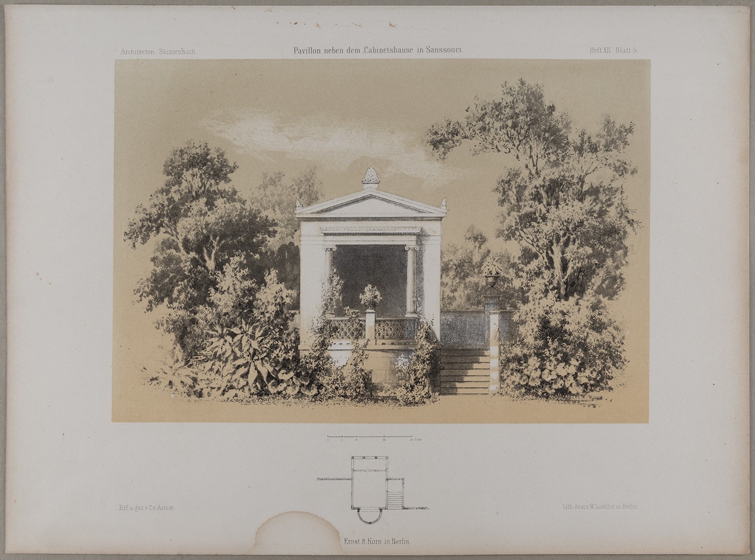 Lithographische Anstalt Wilhelm Loeillot, Potsdam-Sanssouci: Pavillon neben dem Kabinettshaus (Architectonisches Skizzenbuch)