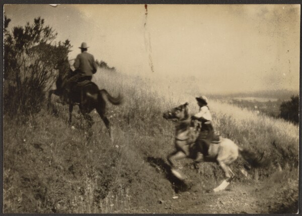 Louis Fleckenstein, [Senator Young and Ruth Crawford Mitchell on Horseback]