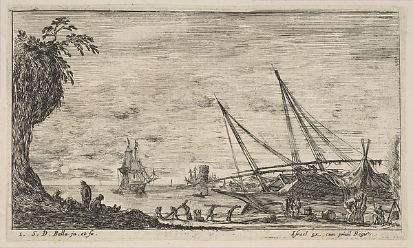 Stefano della Bella, Plate 1: seaport with ships, from "Seascapes" (Paysages maritimes)