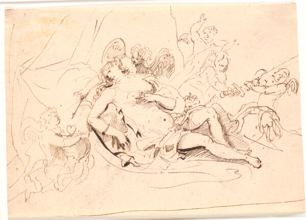 Jürgen Ovens, Hvilende Venusfigur, omgivet af seks putti, der leger med sværd, pil og hjerte