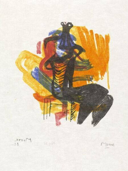 Henry Moore, Black Seated Figure on Orange Ground