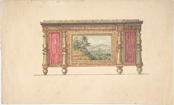 Anonymous, British, 19th century, Design for Sideboard with Inset Landscape