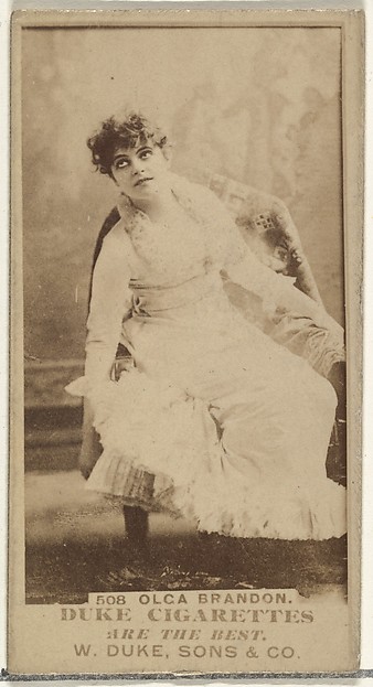 W. Duke, Sons & Co., Card Number 508, Olga Brandon, from the Actors and Actresses series (N145-7) issued by Duke Sons & Co. to promote Duke Cigarettes