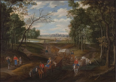 Izaak van Oosten, landscape with peasant car