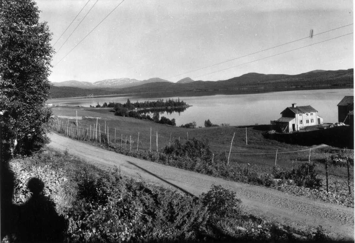 Hermann Christian Neupert, Gårdsbruk ved Oslo. 1936. Vann, skog og fjell i bakgrunnen.