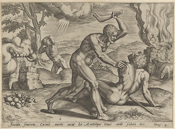 Johann Sadeler I, Cain murdering Abel, plate 2 from "The Story of Cain and Abel"