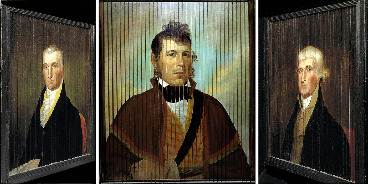 Unidentified, Three-Way Portrait of Thomas Jefferson, James Monroe, and Unidentified Native American (William McIntosh?)