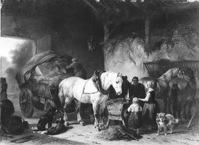 Wouterus Verschuur, Een vrachtwagen en enige paarden in een stal