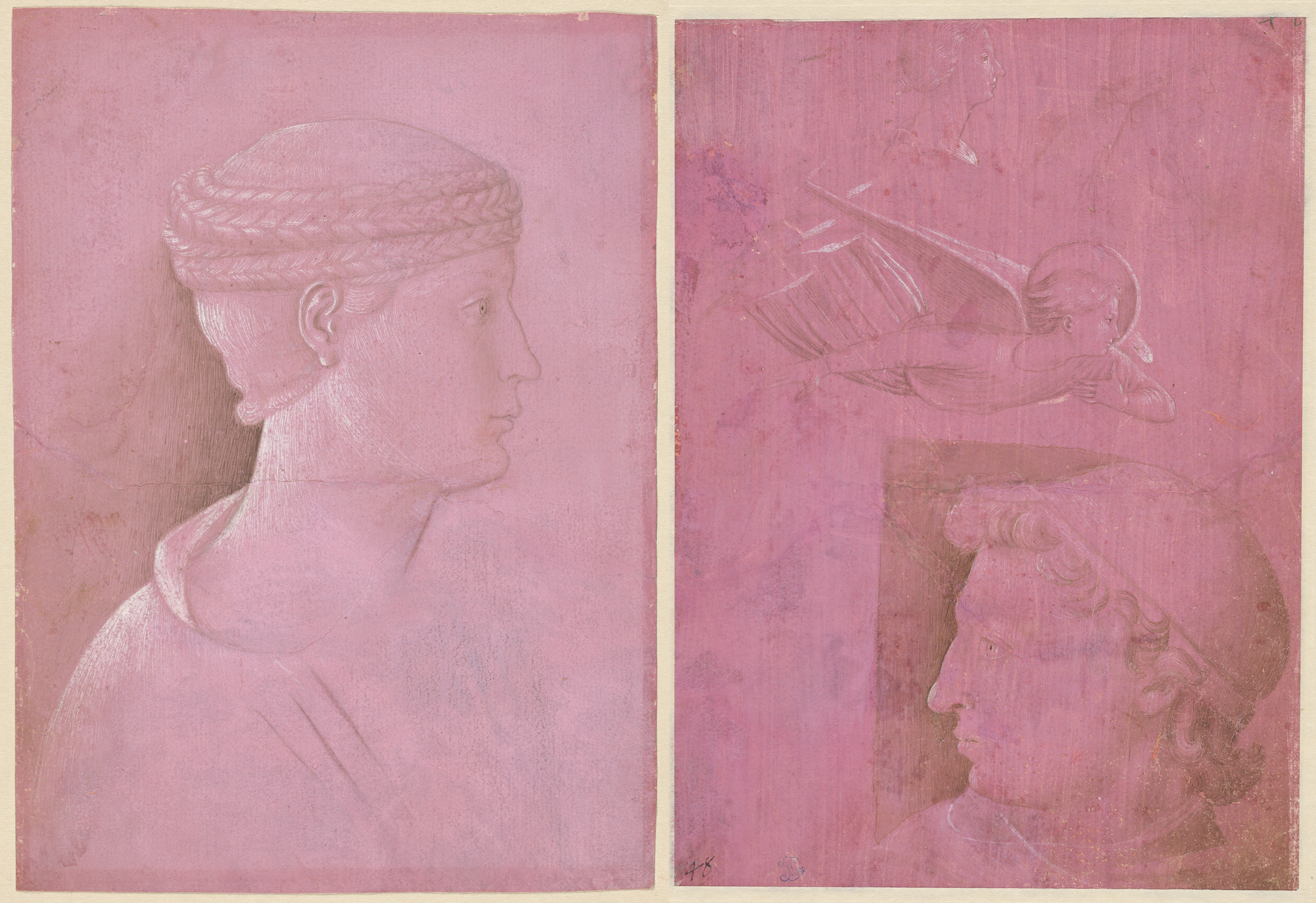 Benozzo Gozzoli, Bust of a Woman (recto); Head of a Man, Two Studies of a Woman's Profile, and a Study of An Angel (verso)