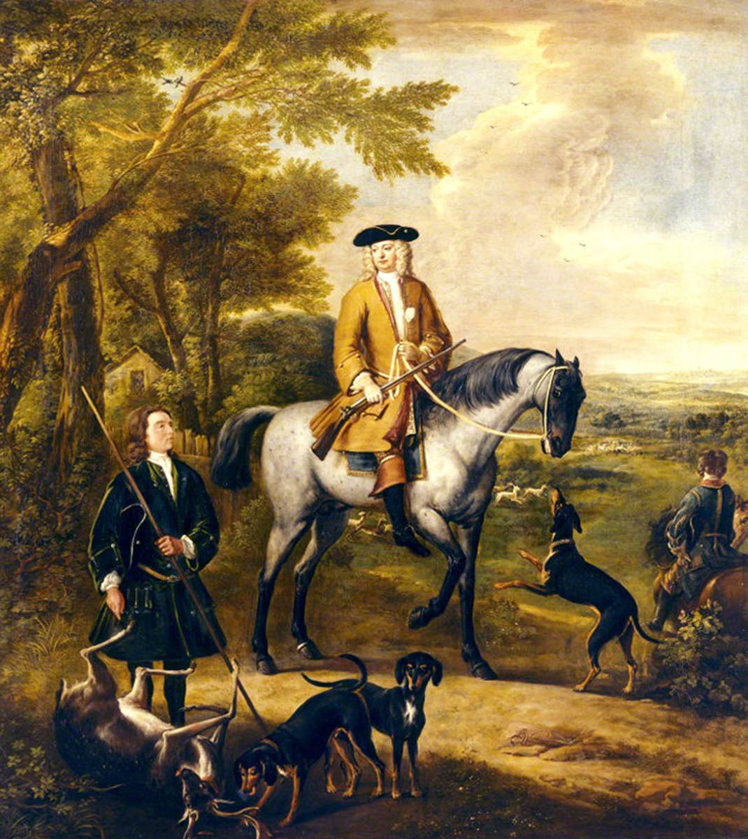 John Wootton, Gilbert Coventry, 4th Earl of Coventry (c.1688 - 1719) with Two Huntsmen in a Landscape