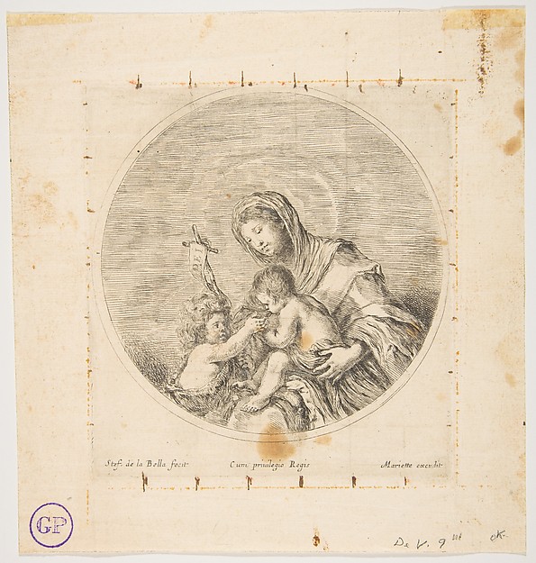 Stefano della Bella, The Virgin and Child with Saint John, a round composition