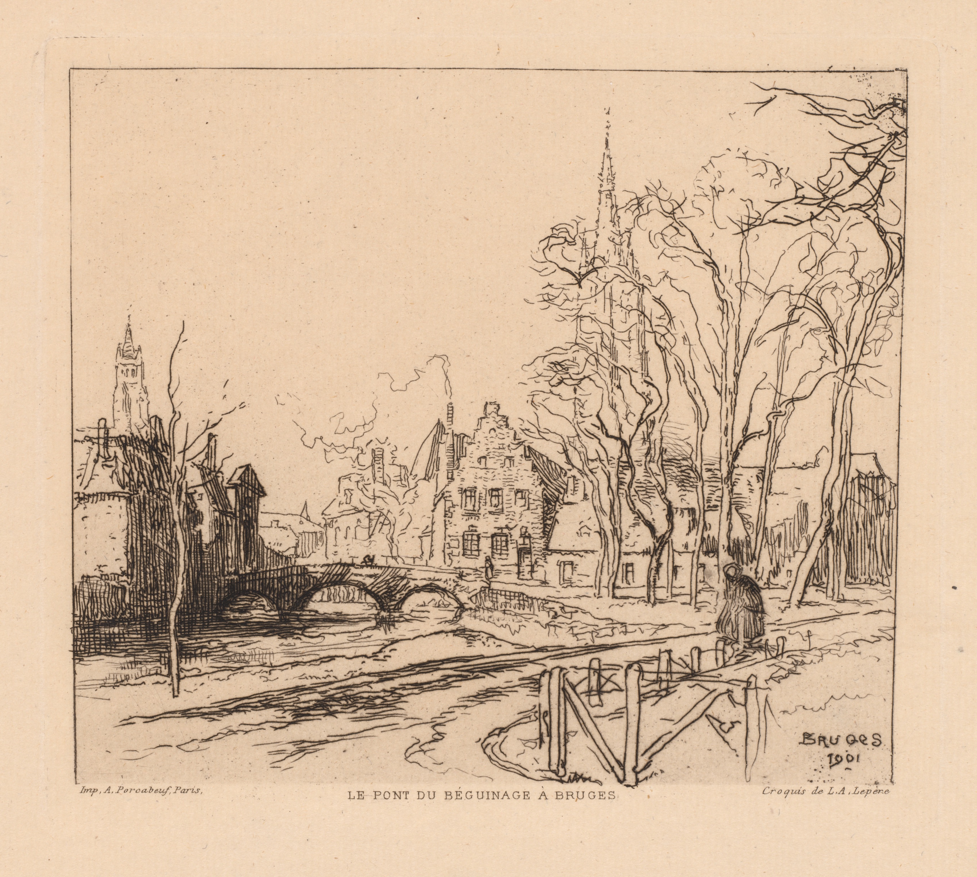 Auguste Louis Lepère, The Béguinage Bridge in Bruges (La Pont du Beguinage à Bruges)