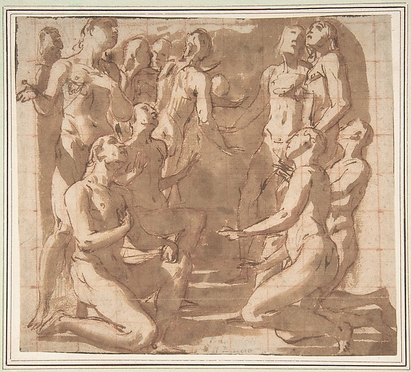 Giovanni Baglione, Group of Nude Male Figures Kneeling and Standing in Supplication