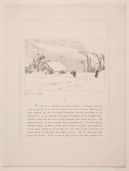 F. Hendriksen, Vinterlandskab. T.v. et Bondehus ved et led
