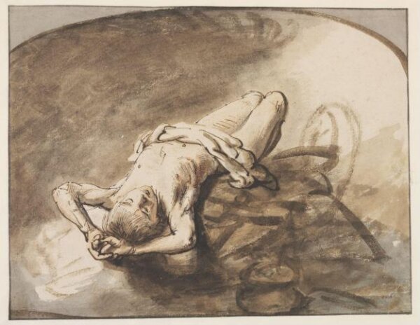 Nicolaes Maes, Study of a reclining studio model for a 'Sacrifice of Isaac'
