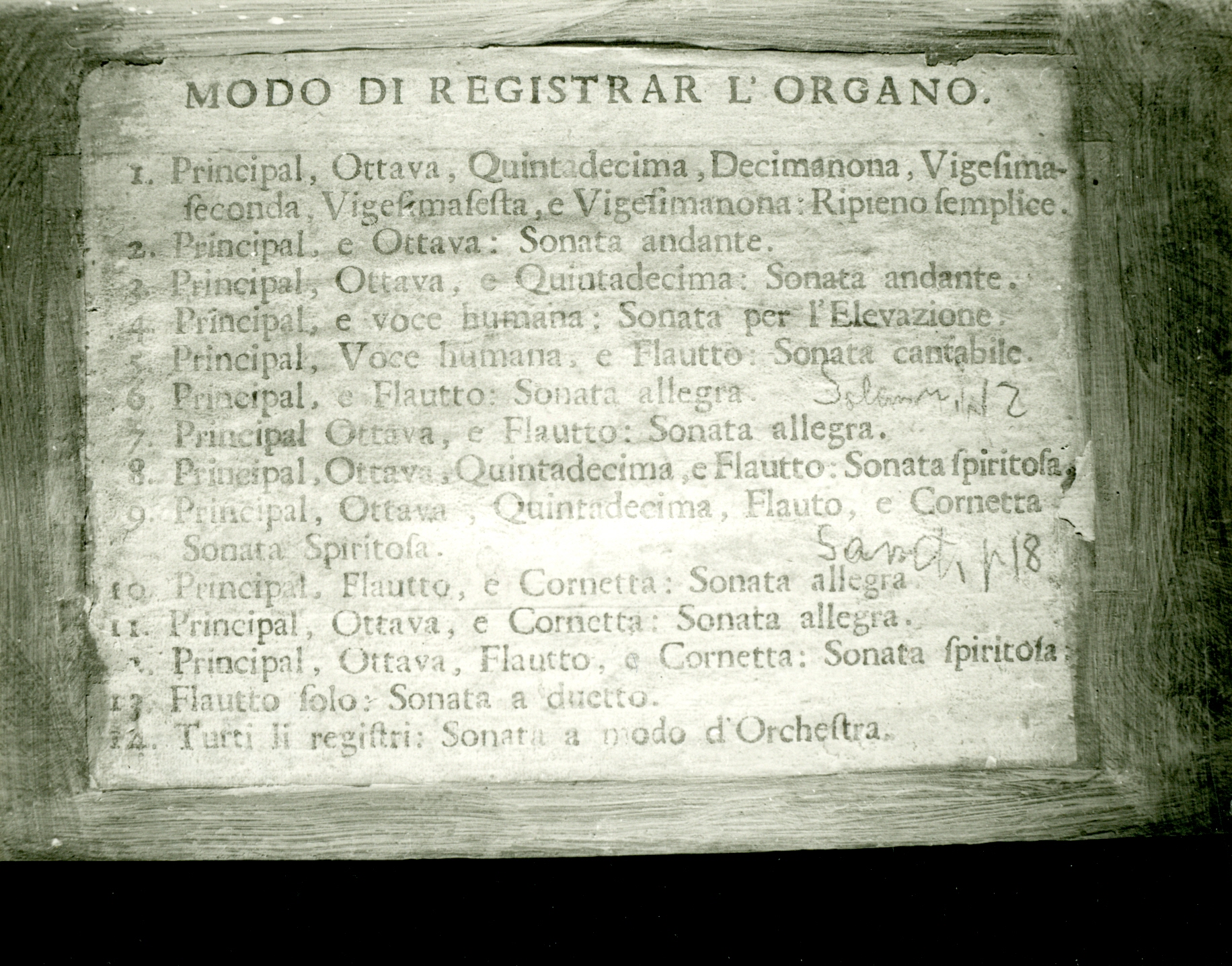 neutvrđen autor, Zaostrog (Makarska) - Franjevačka crkva Sv. Marije - Popis registara orgulja
