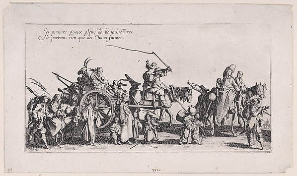 Jacques Callot, Procession of Roma men, women, and children with horse-drawn cart