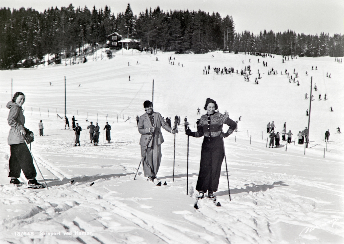 Anno Domkirkeodden, VINTER, MYE FOLK PÅ SKI, ALHAUGJORDET, GUBBESTUA I BAKGRUNNEN