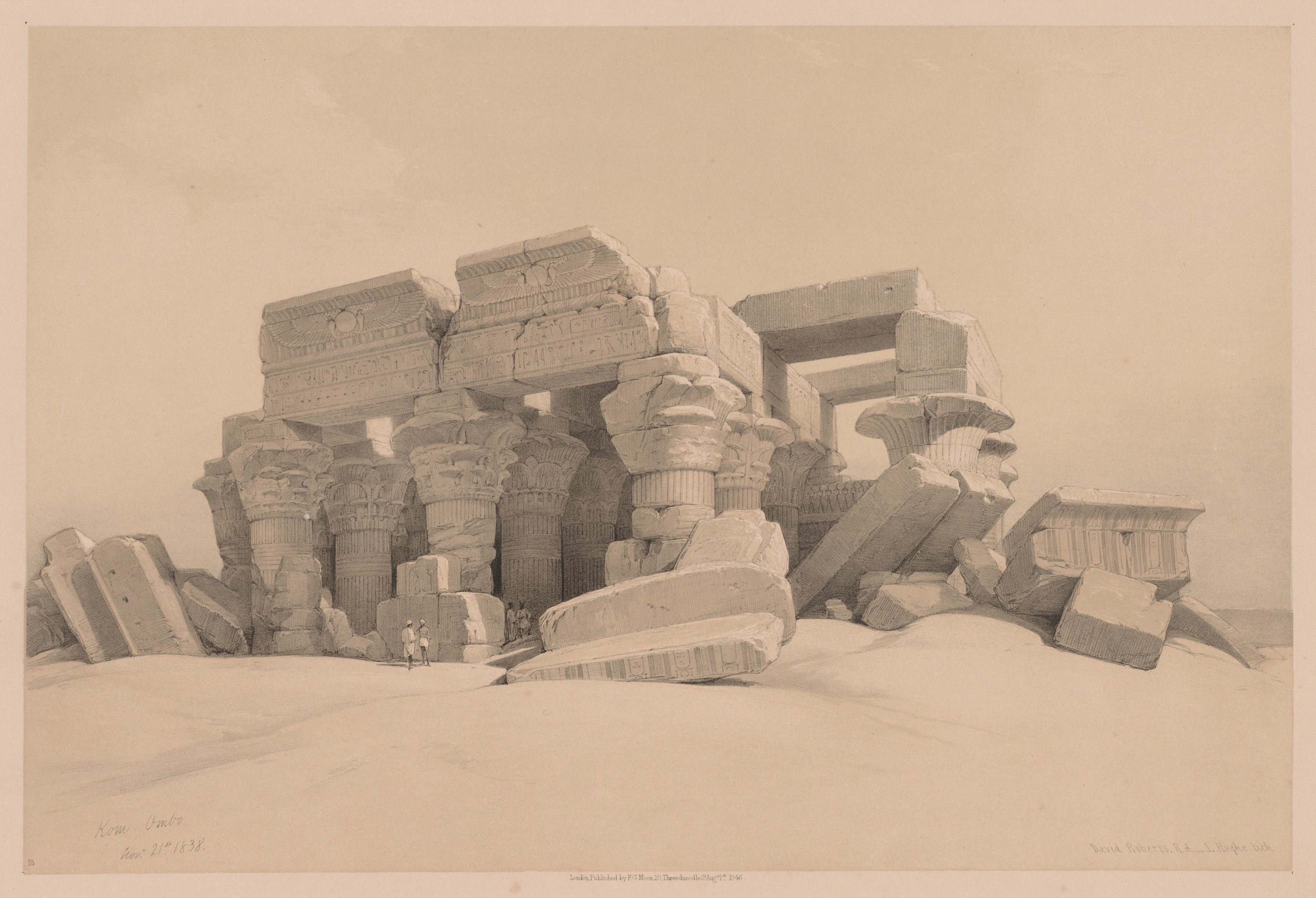 Louis Haghe, Egypt and Nubia:  Volume I - No. 1, No. 2, Remains of the Portico of the Temple of Kom Ombo