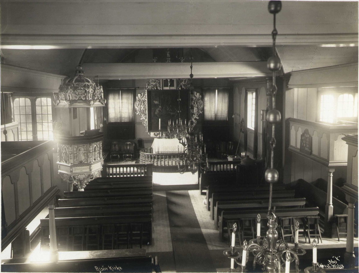 Anders Beer Wilse, Interiør mot alter, Risør kirke, Risør, Aust-Agder.