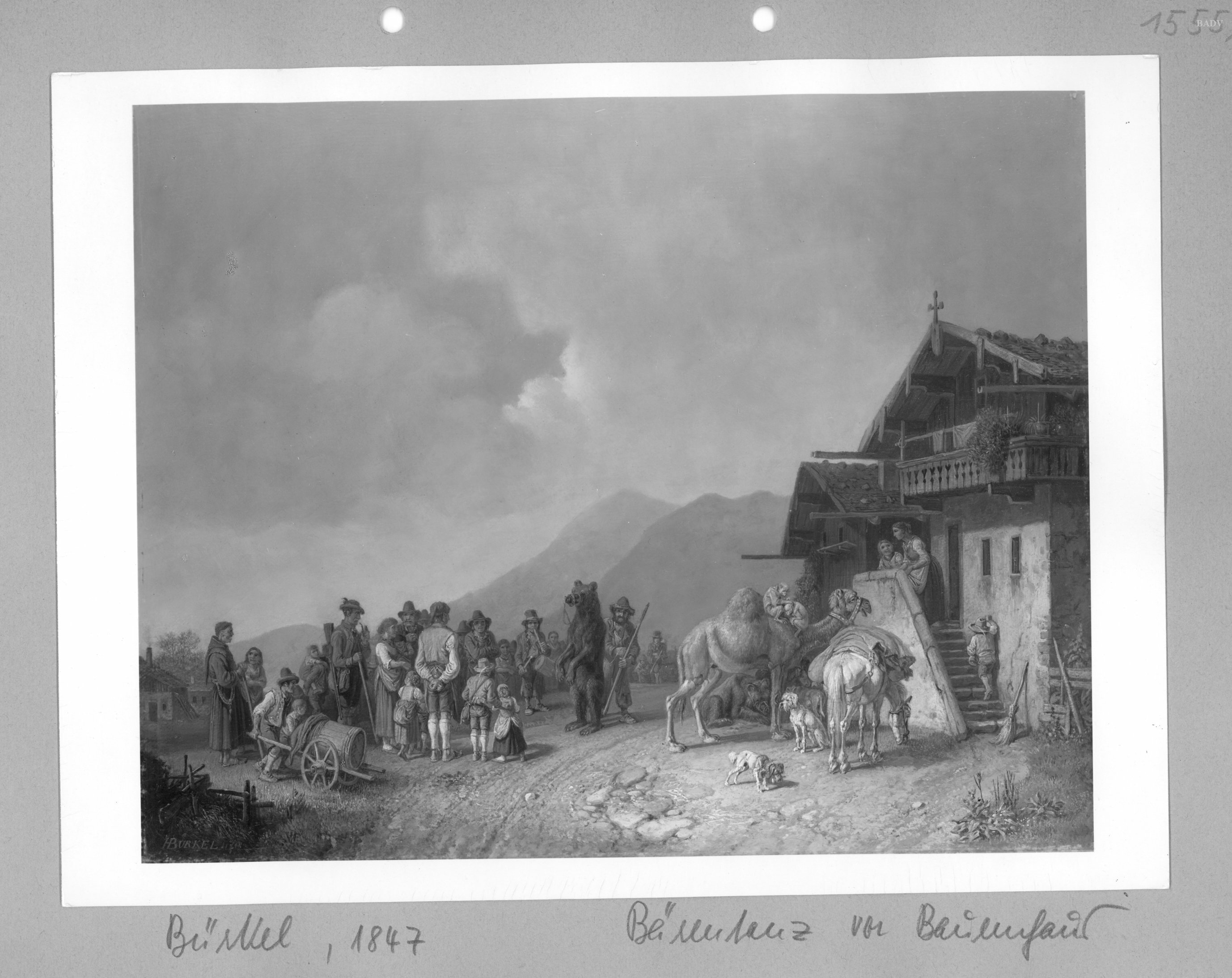 Heinrich Bürkel, Bärentanz vor einem Bauernhaus