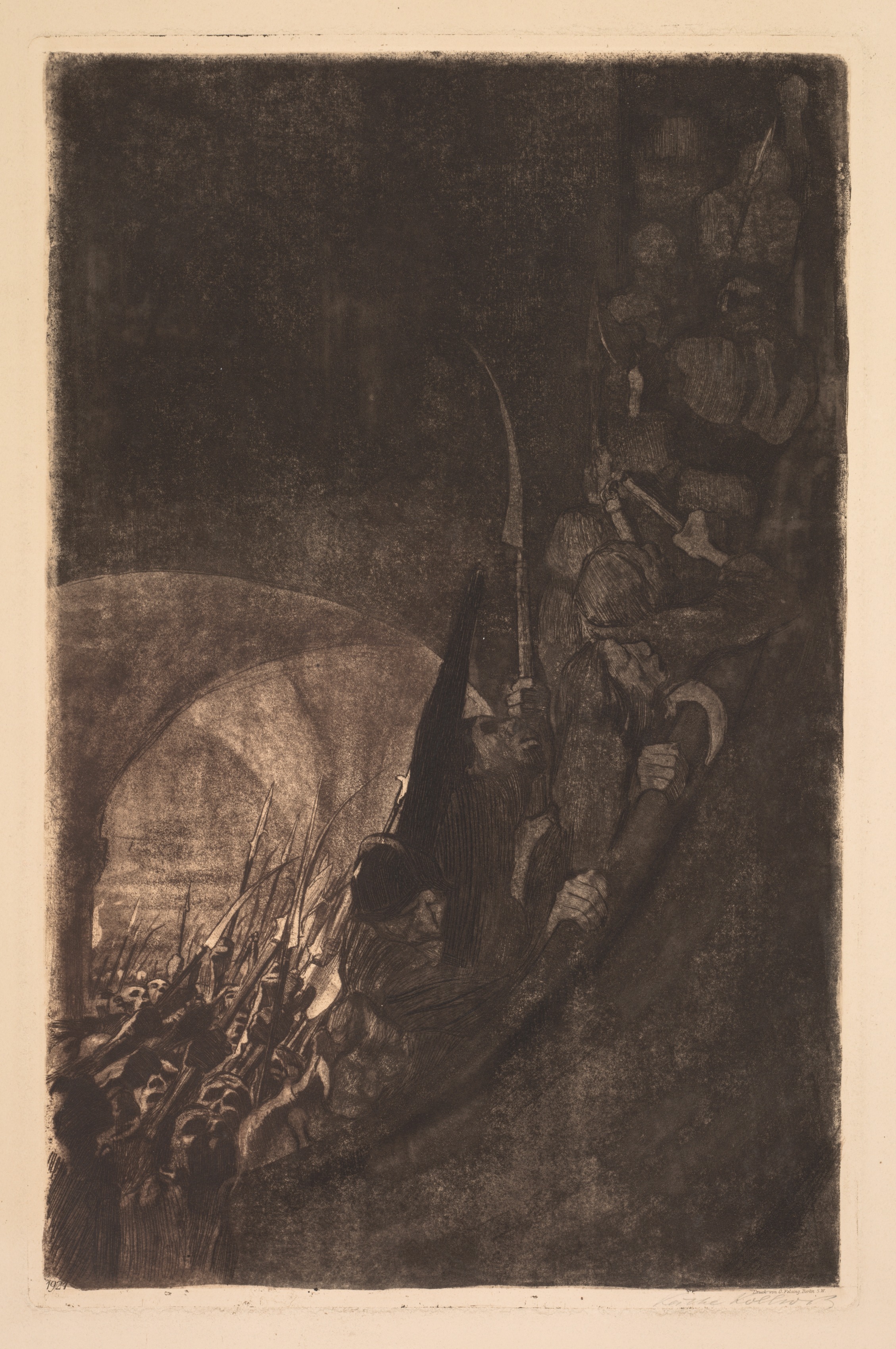 Käthe Kollwitz, Peasants' War:  Arming in a Vault