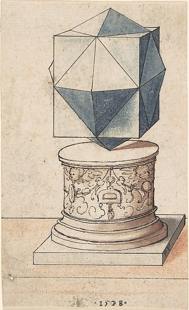 Peter Flötner, Perspectival Drawing of a Column Base with Geometrical Form