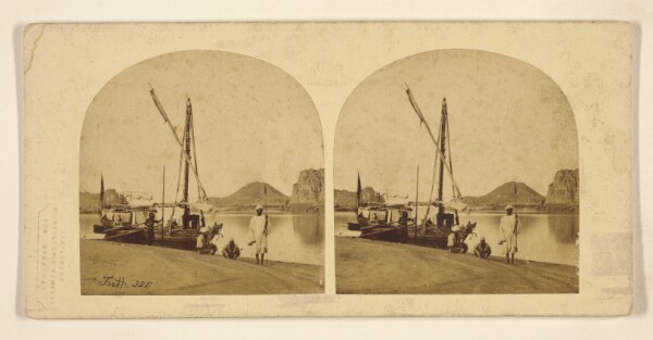 Francis Frith, Traveller's Nile Boat, or "Dahabeeh," with Nubian Scenery and Figures.