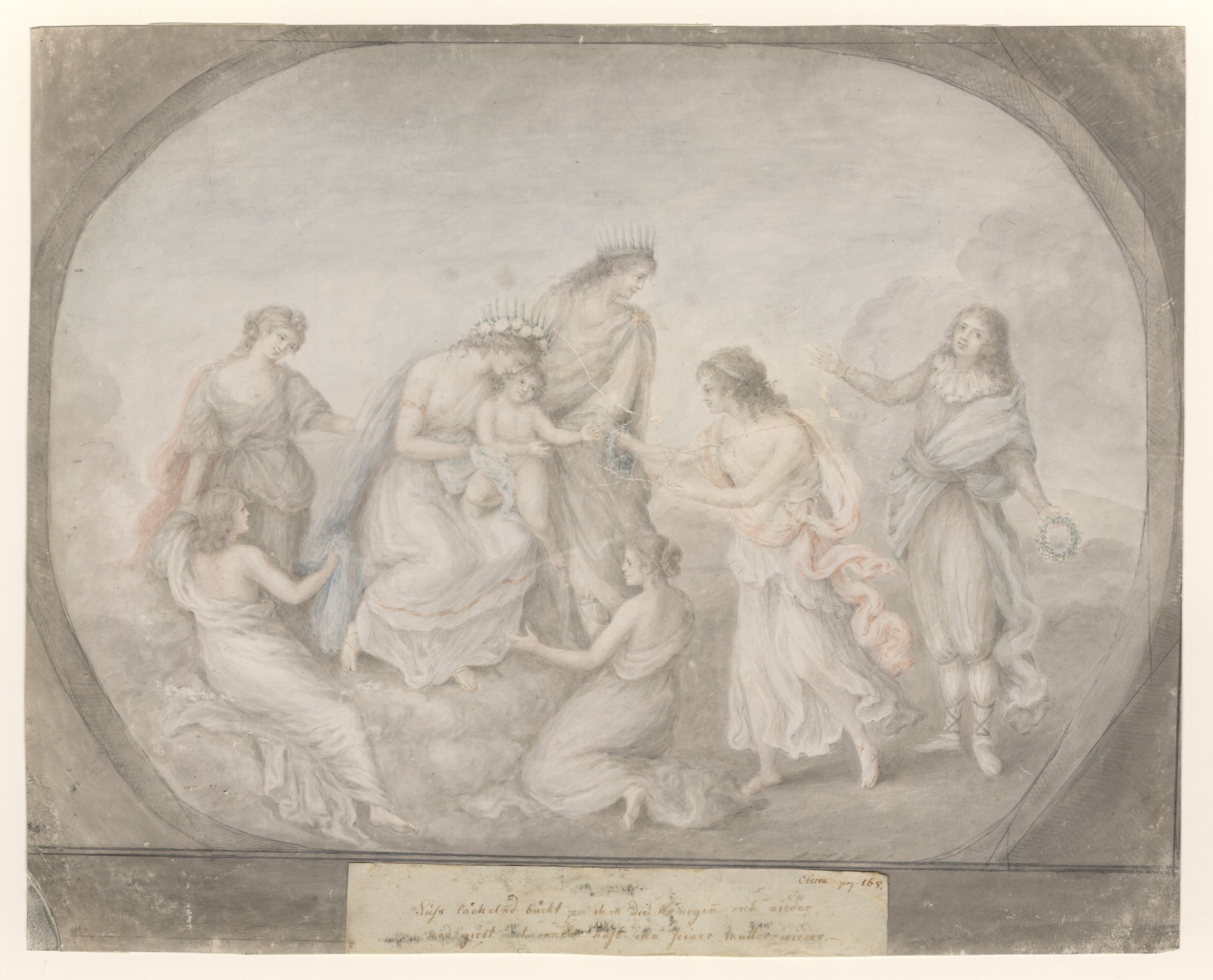 Angelika Kauffmann, Die Feenkönigin, ein Kind im Arm haltend [Illustration zu Wielands "Oberon"]