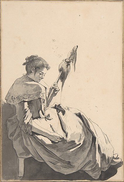 Jean-Baptiste Greuze, Bolognese Peasant Girl with a Distaff