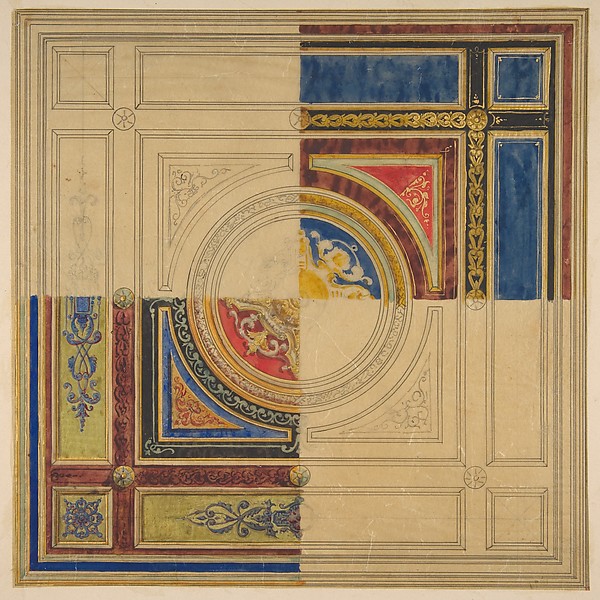 Jules-Edmond-Charles Lachaise, Design for a paneled ceiling with alternative decorations