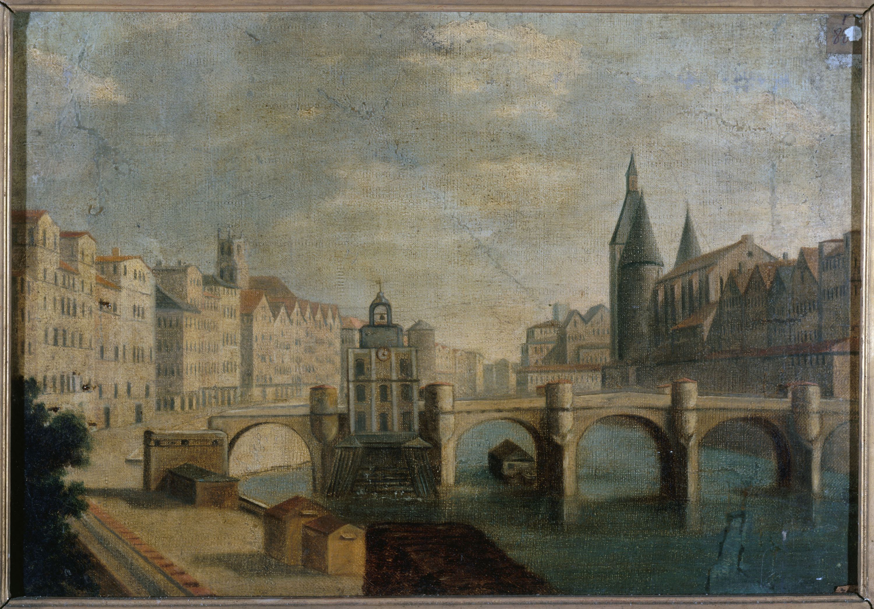 Anonyme, Le Grand Bras du Pont-Neuf et la pompe de la Samaritaine, vers 1800