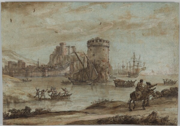 Claude Lorrain, Figures in a Landscape before a Harbor