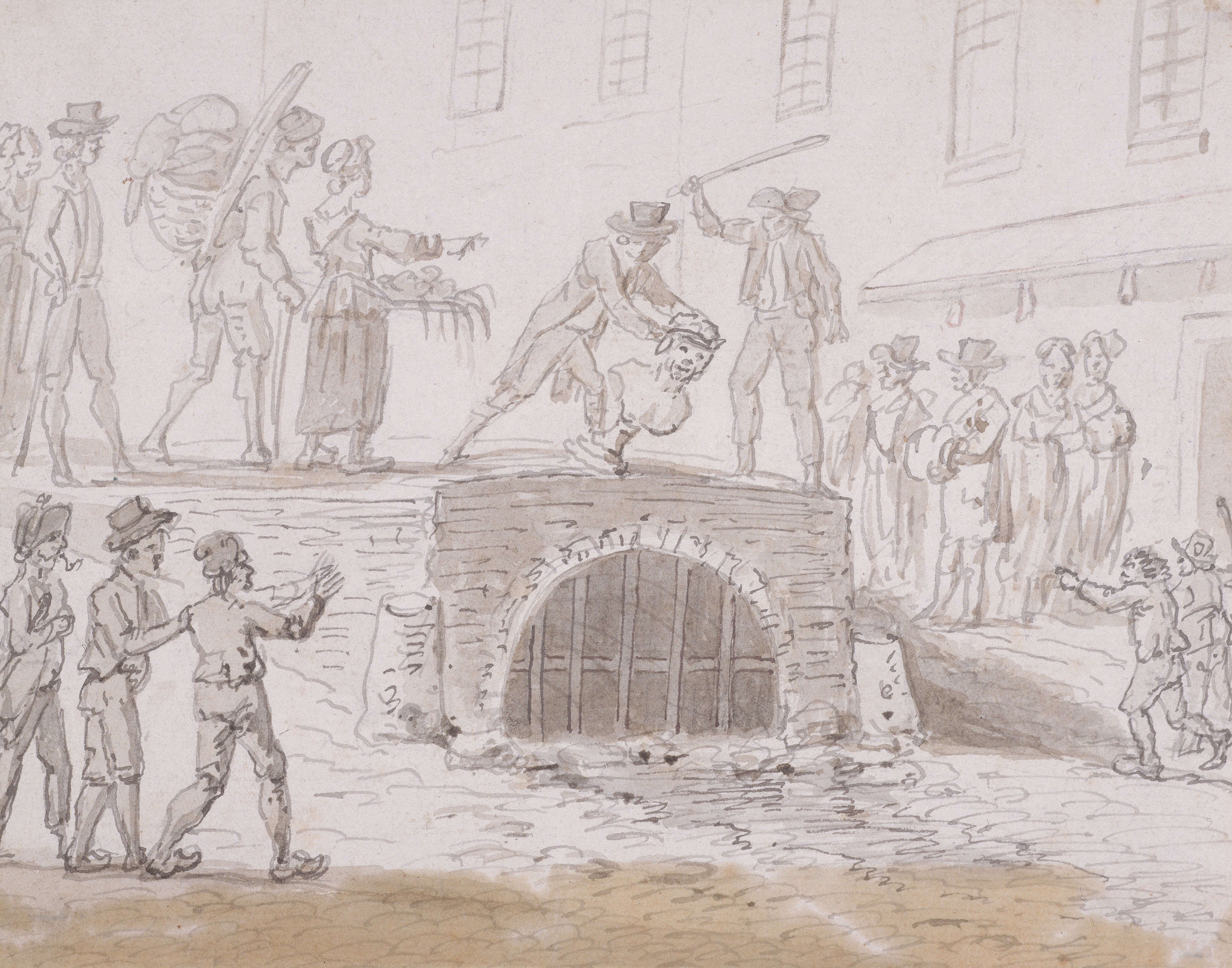Anonyme, Buste de Marat (1743-1793) jeté à l'égoût rue Montmartre, le 5 février 1795. 2ème arrondissement